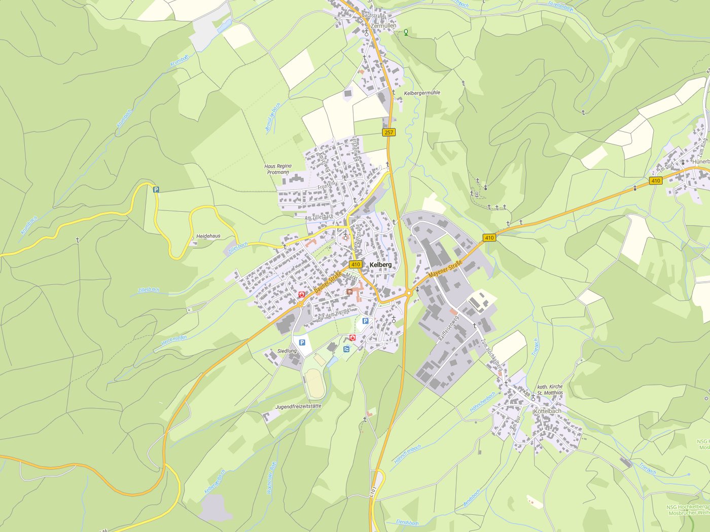 Kartenausschnitt Kelberg mit Gewässern