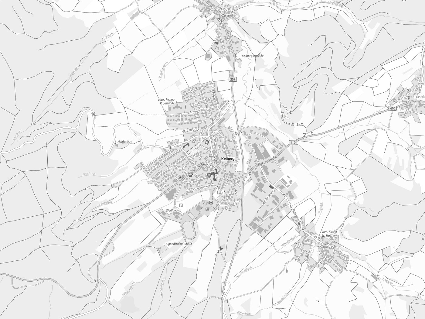 Kartenausschnitt Kelberg mit Gewässern