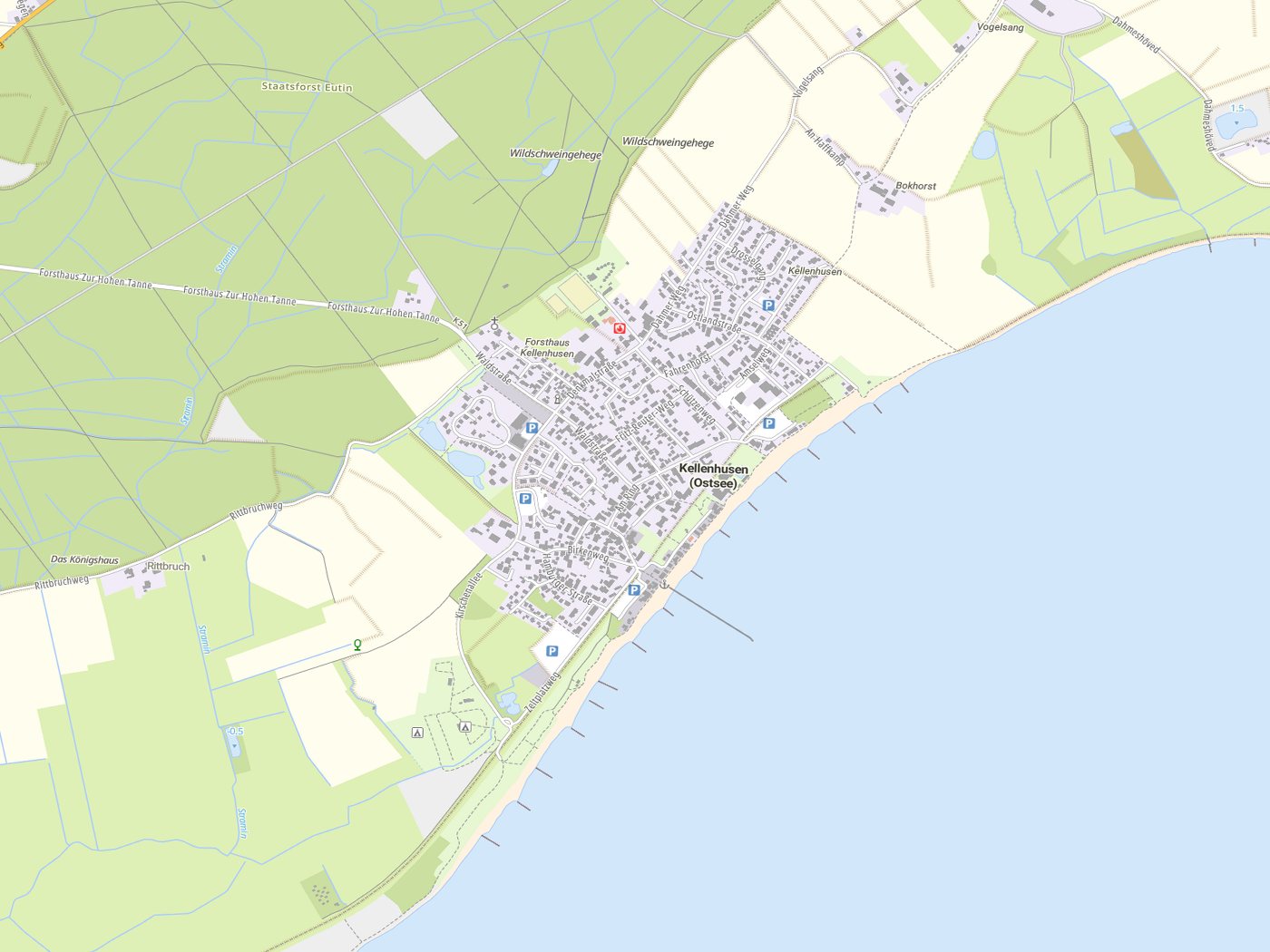 Kartenausschnitt Kellenhusen (Ostsee) mit Gewässern