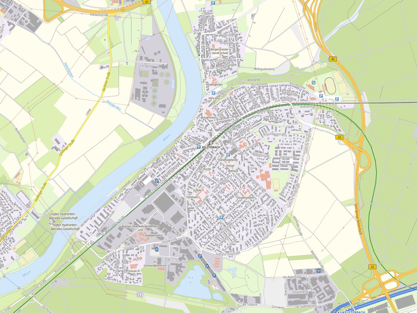 Kartenausschnitt Kelsterbach mit Gewässern