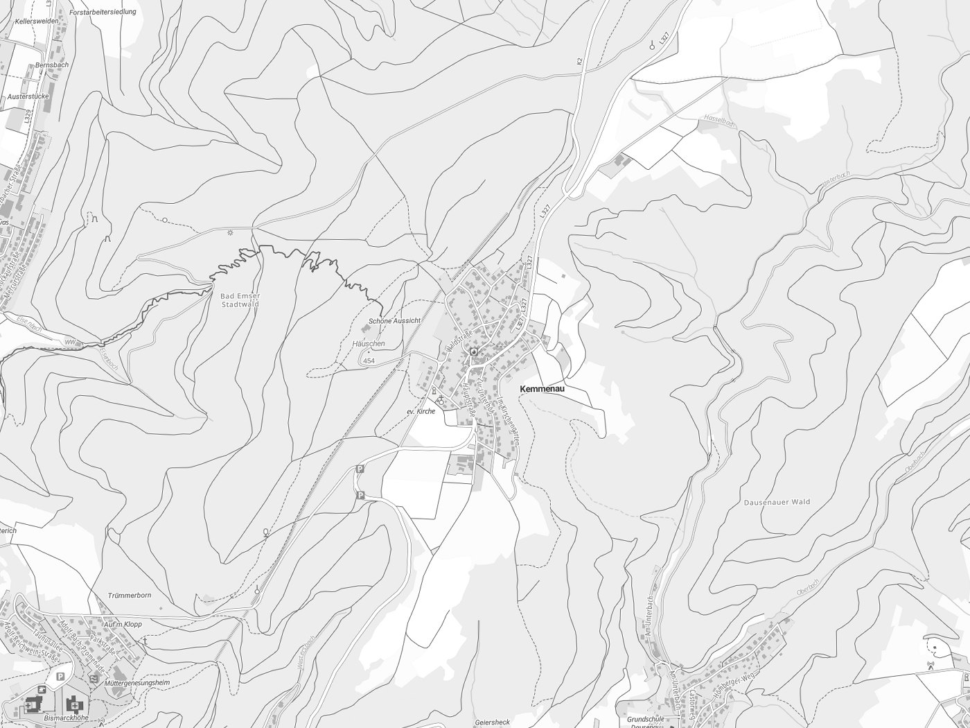 Kartenausschnitt Kemmenau mit Gewässern