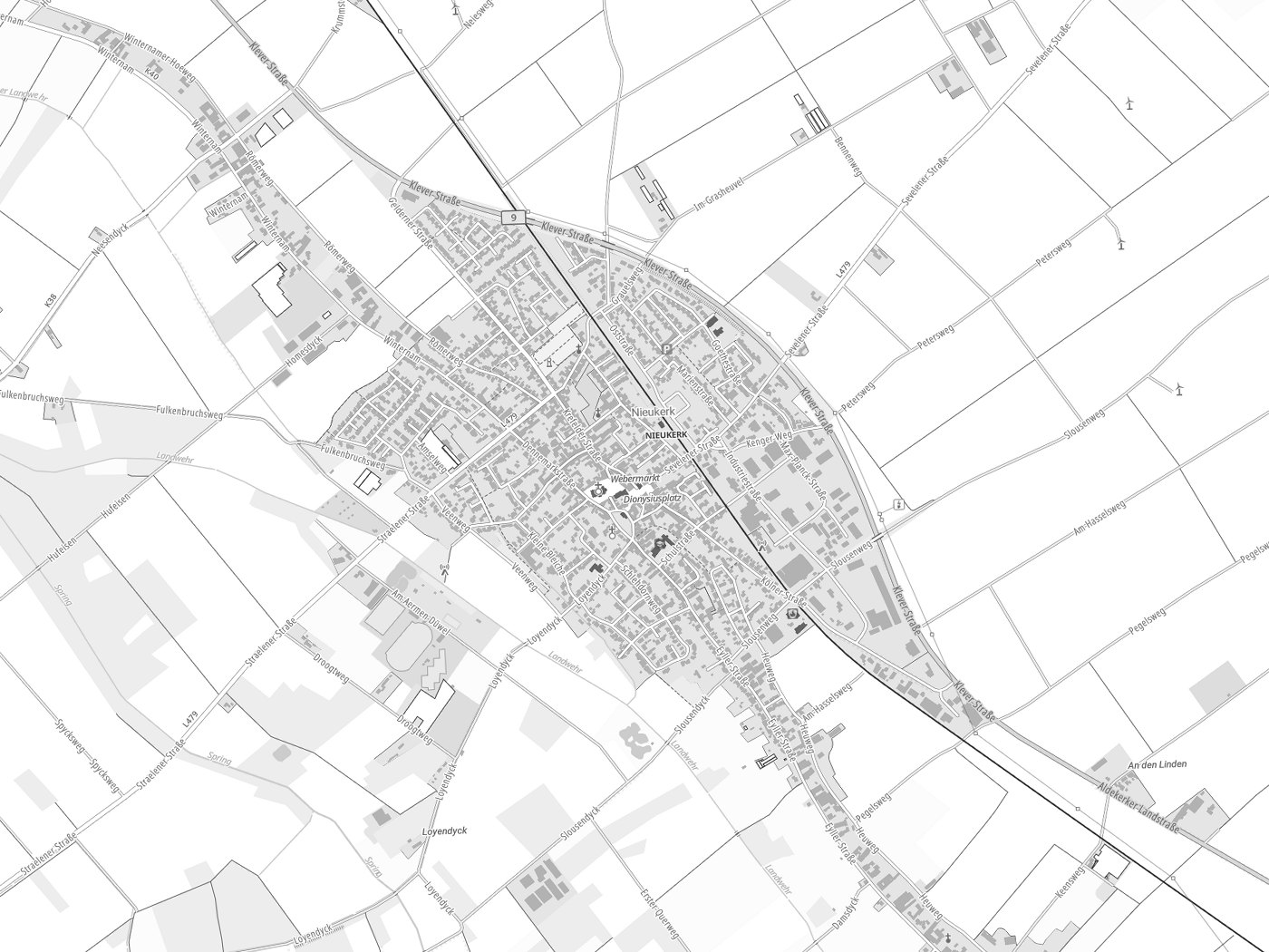 Kartenausschnitt Kerken mit Gewässern