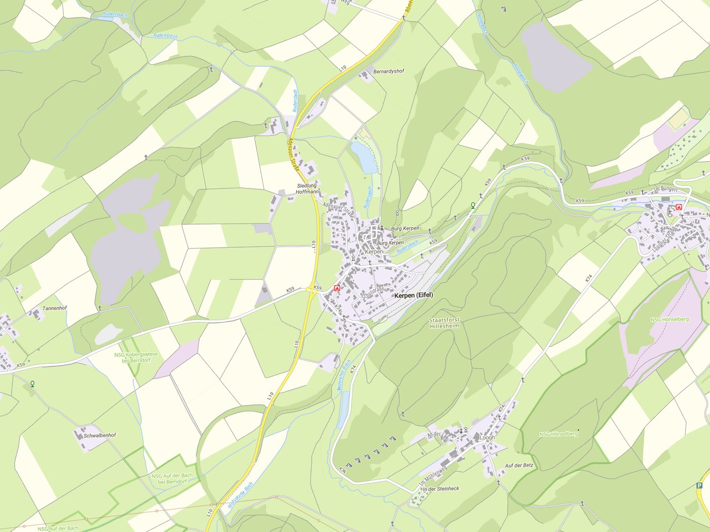 Kartenausschnitt Kerpen (Eifel) mit Gewässern