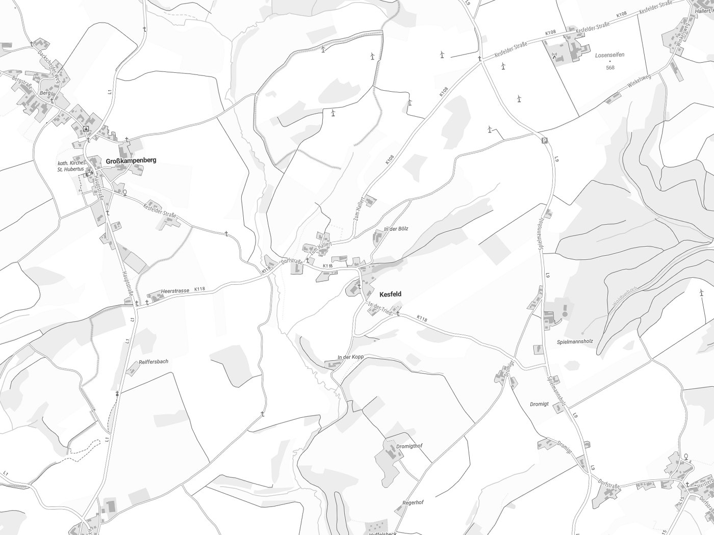 Kartenausschnitt Kesfeld mit Gewässern