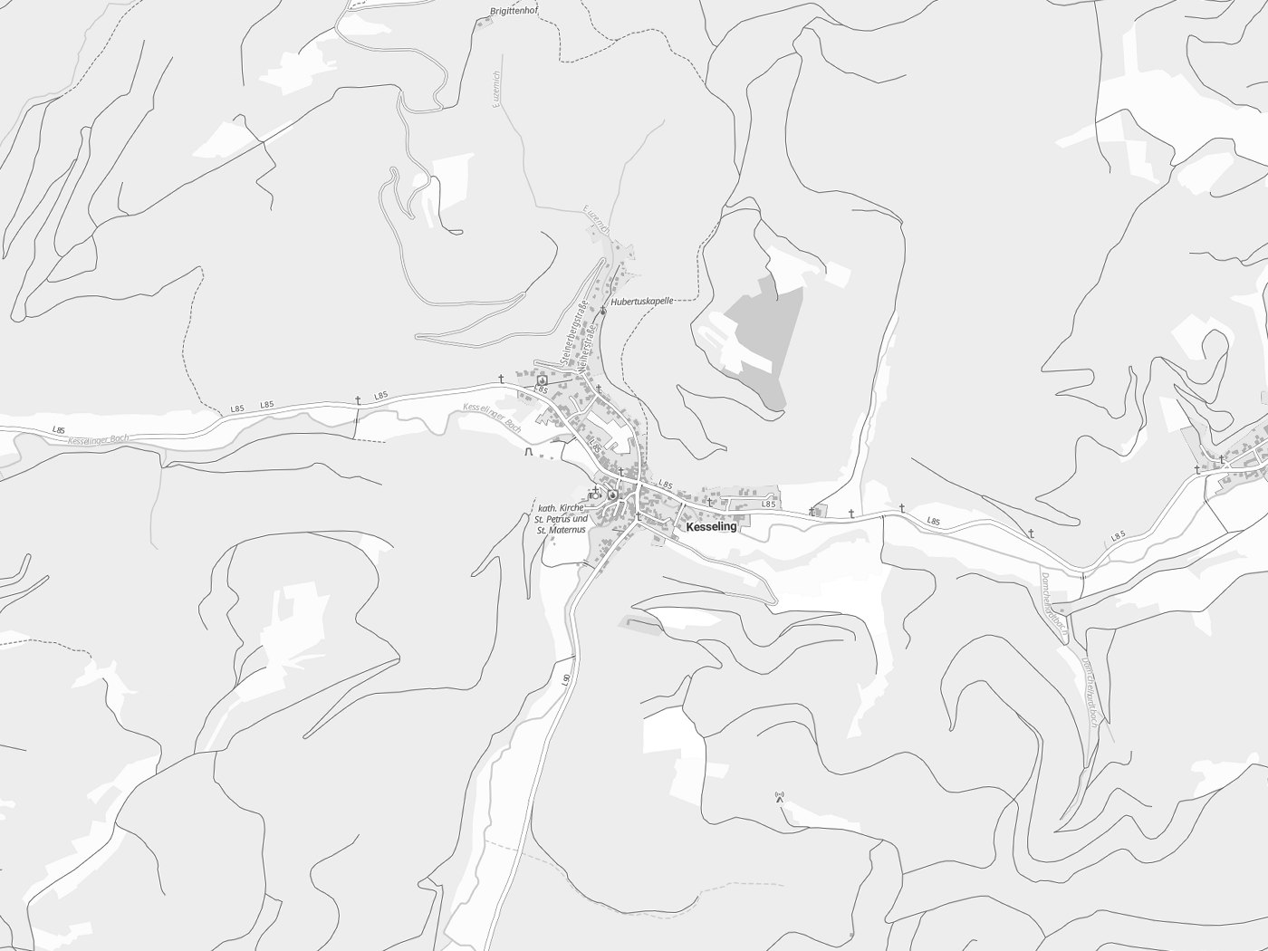 Kartenausschnitt Kesseling mit Gewässern