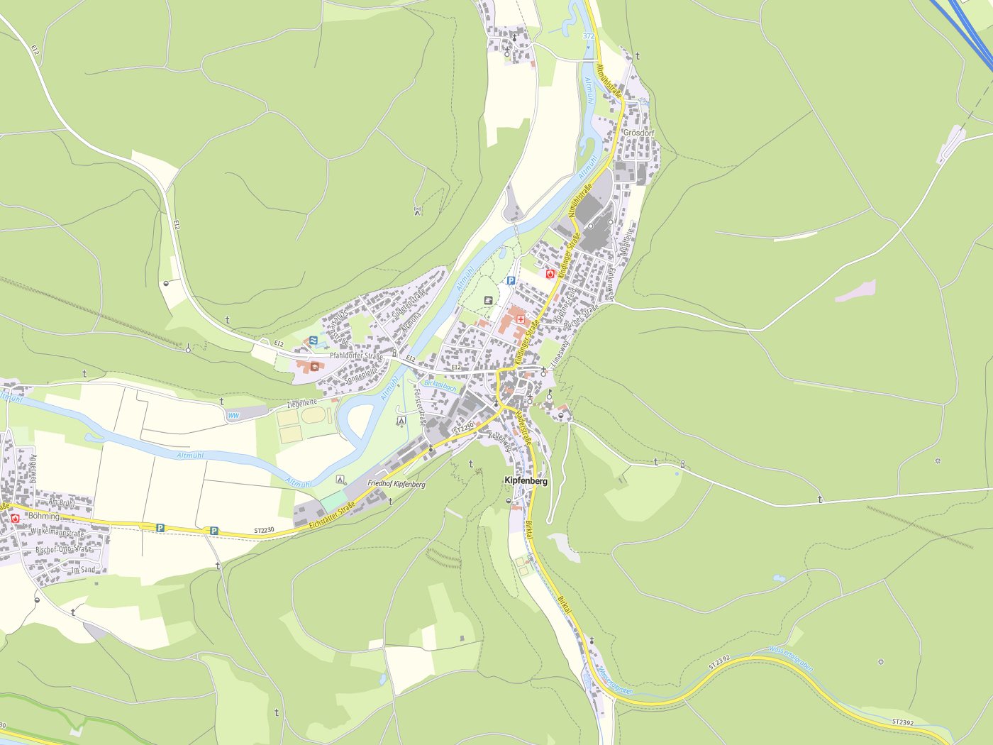 Kartenausschnitt Kipfenberg mit Gewässern