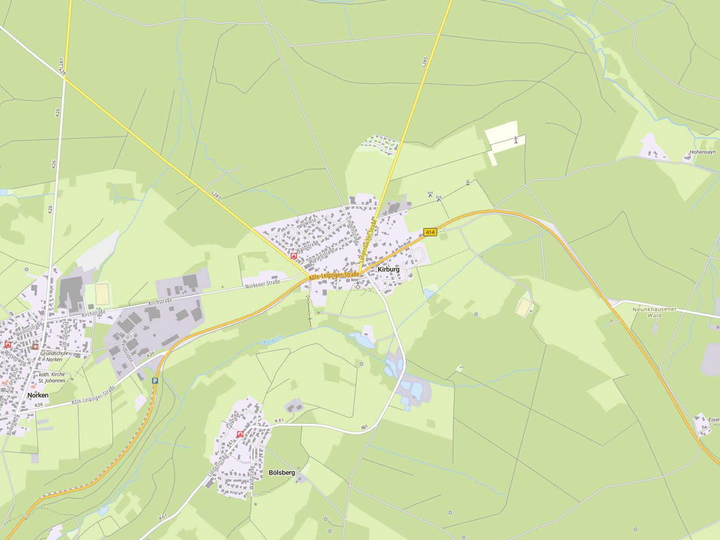 Kartenausschnitt Kirburg mit Gewässern