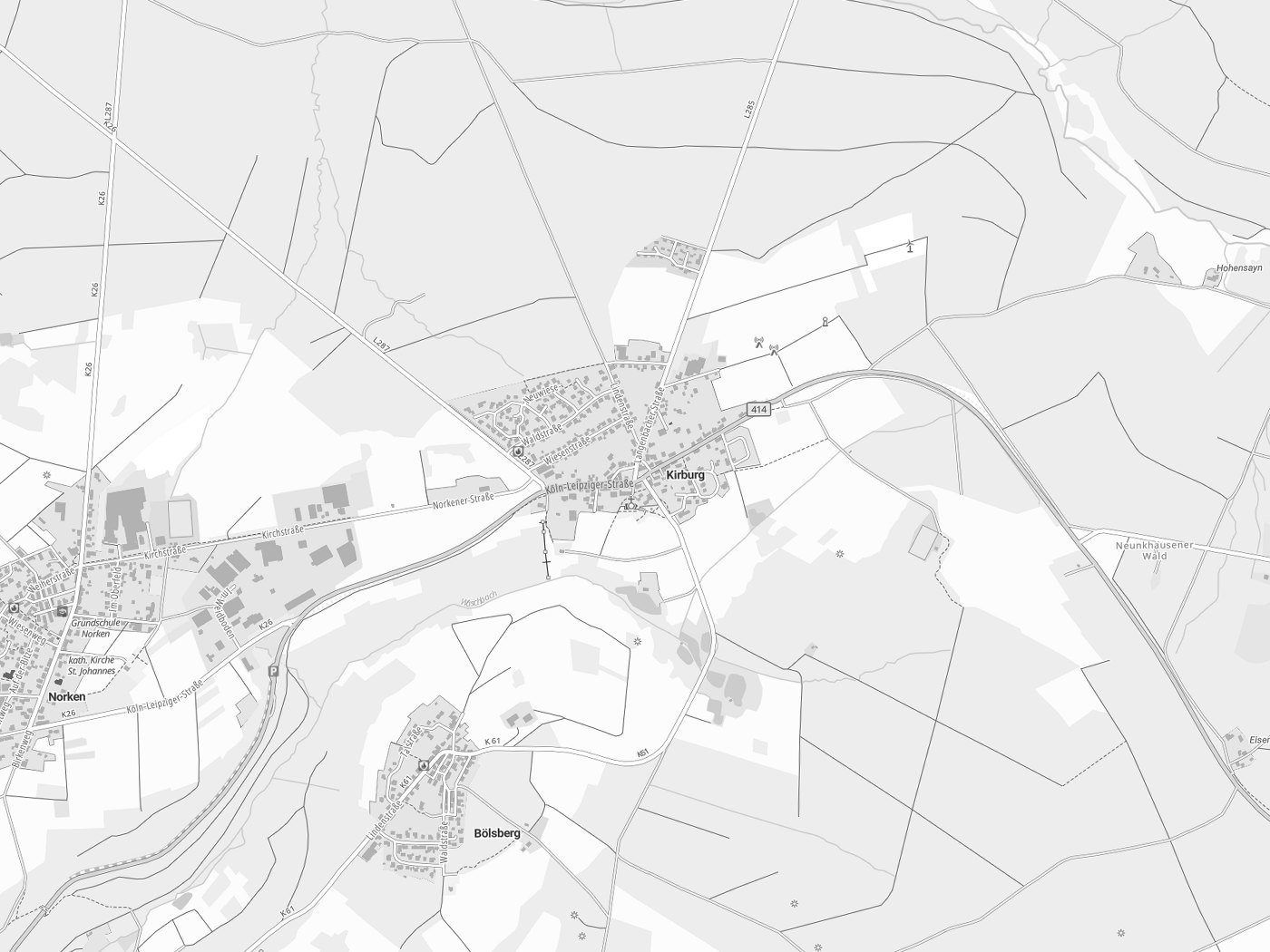 Kartenausschnitt Kirburg mit Gewässern