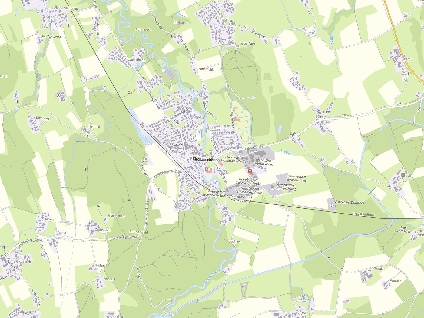 Kartenausschnitt Kirchanschöring mit Gewässern