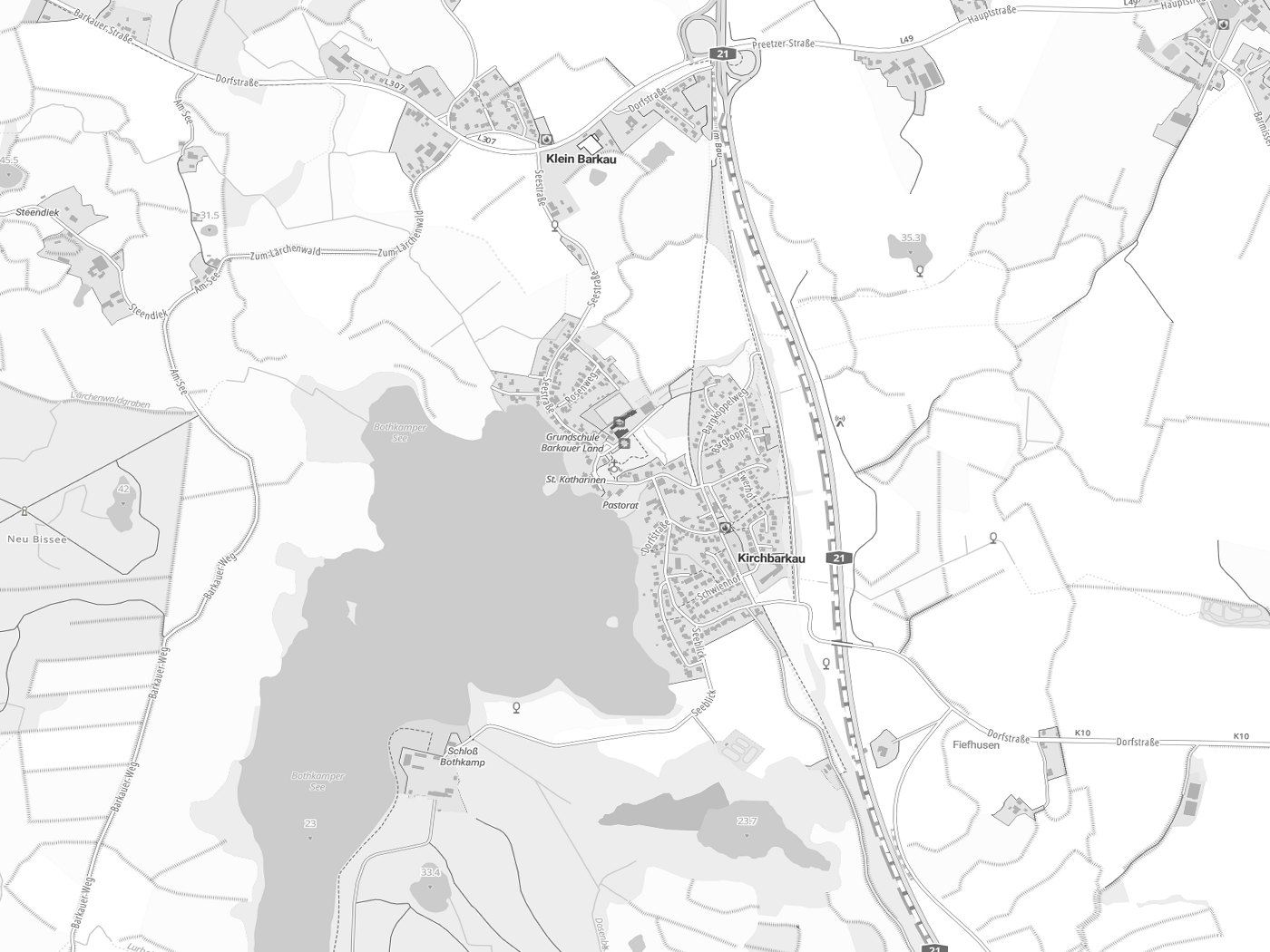 Kartenausschnitt Kirchbarkau mit Gewässern