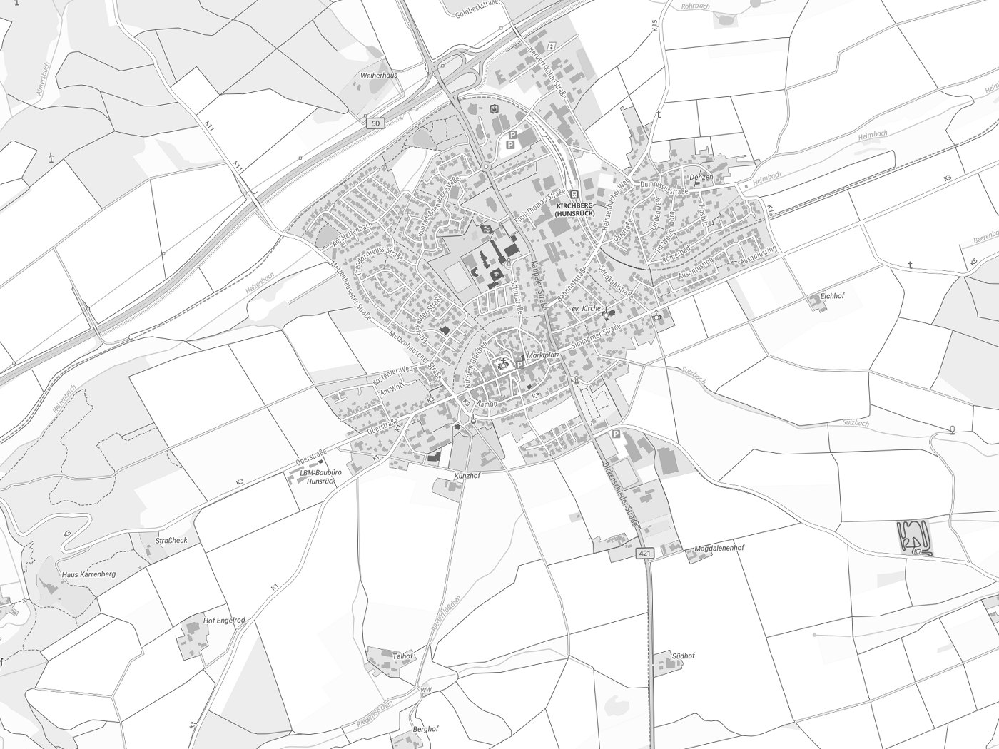 Kartenausschnitt Kirchberg (Hunsrück) mit Gewässern
