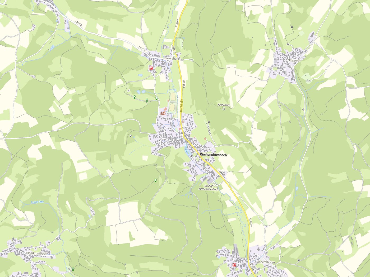 Kartenausschnitt Kirchensittenbach mit Gewässern