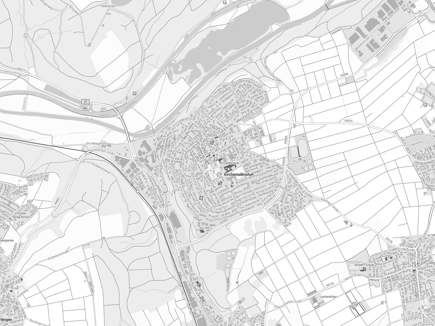 Kartenausschnitt Kirchentellinsfurt mit Gewässern