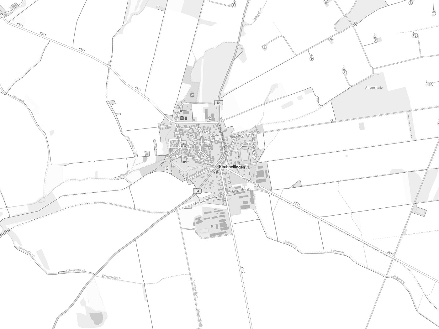 Kartenausschnitt Kirchheilingen mit Gewässern