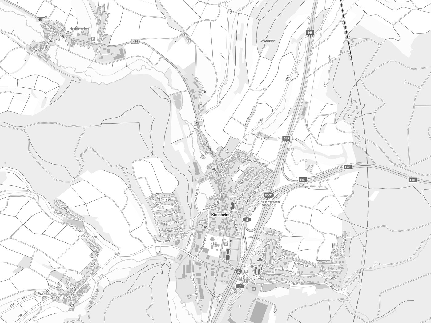 Kartenausschnitt Kirchheim mit Gewässern