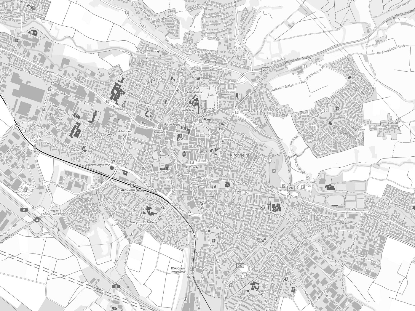 Kartenausschnitt Kirchheim unter Teck mit Gewässern