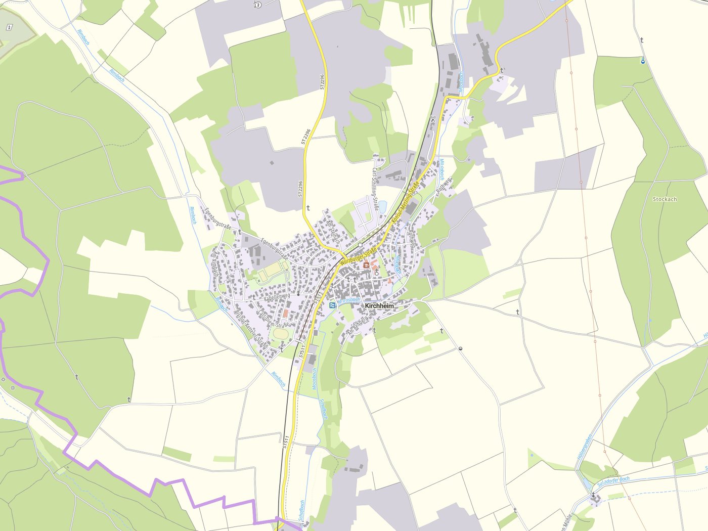 Kartenausschnitt Kirchheim mit Gewässern