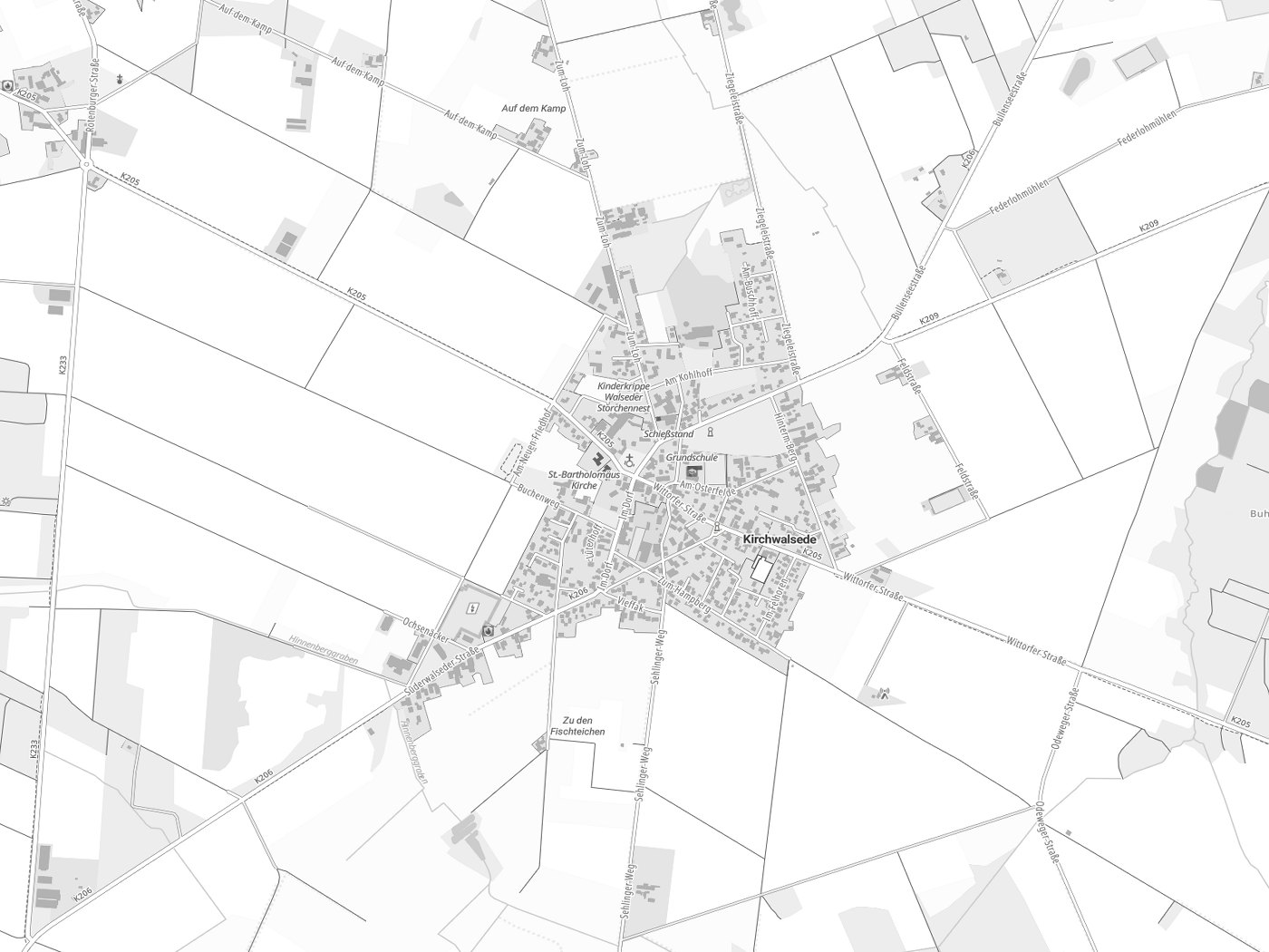 Kartenausschnitt Kirchwalsede mit Gewässern