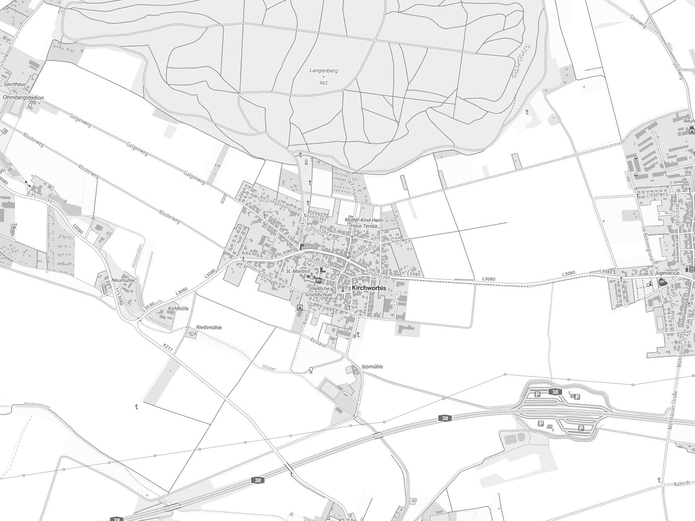 Kartenausschnitt Kirchworbis mit Gewässern