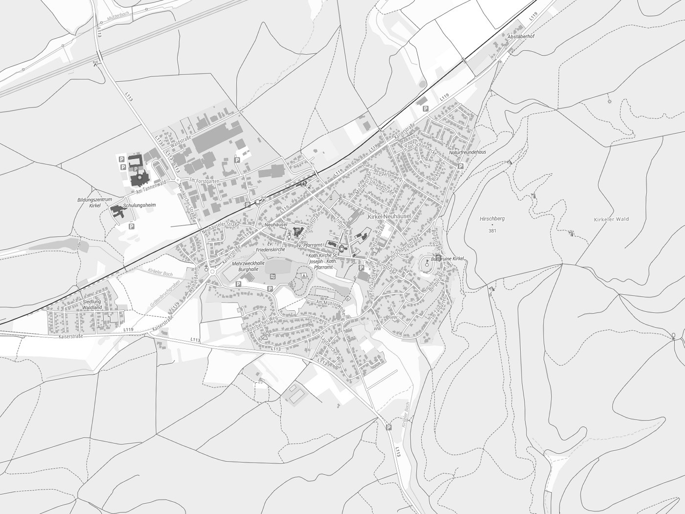 Kartenausschnitt Kirkel mit Gewässern