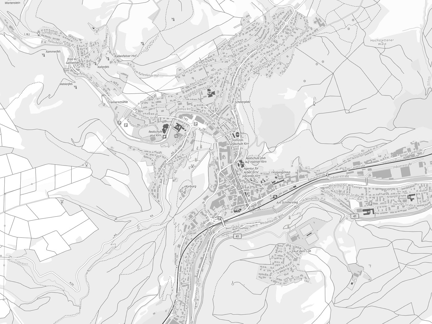Kartenausschnitt Kirn mit Gewässern