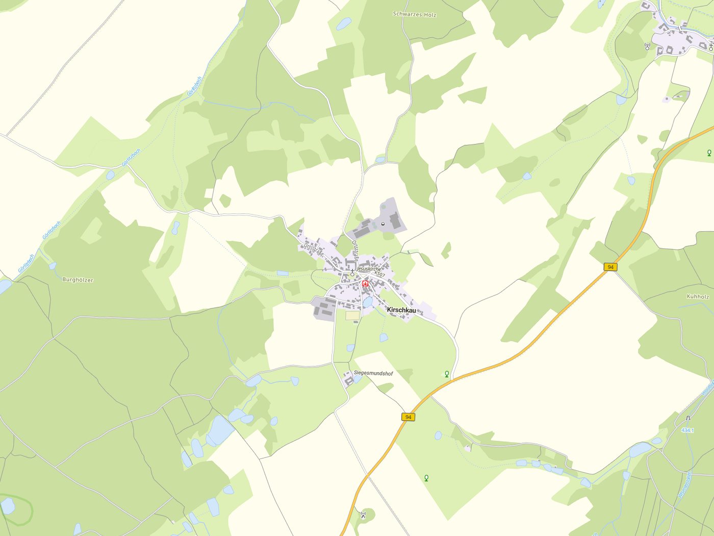 Kartenausschnitt Kirschkau mit Gewässern