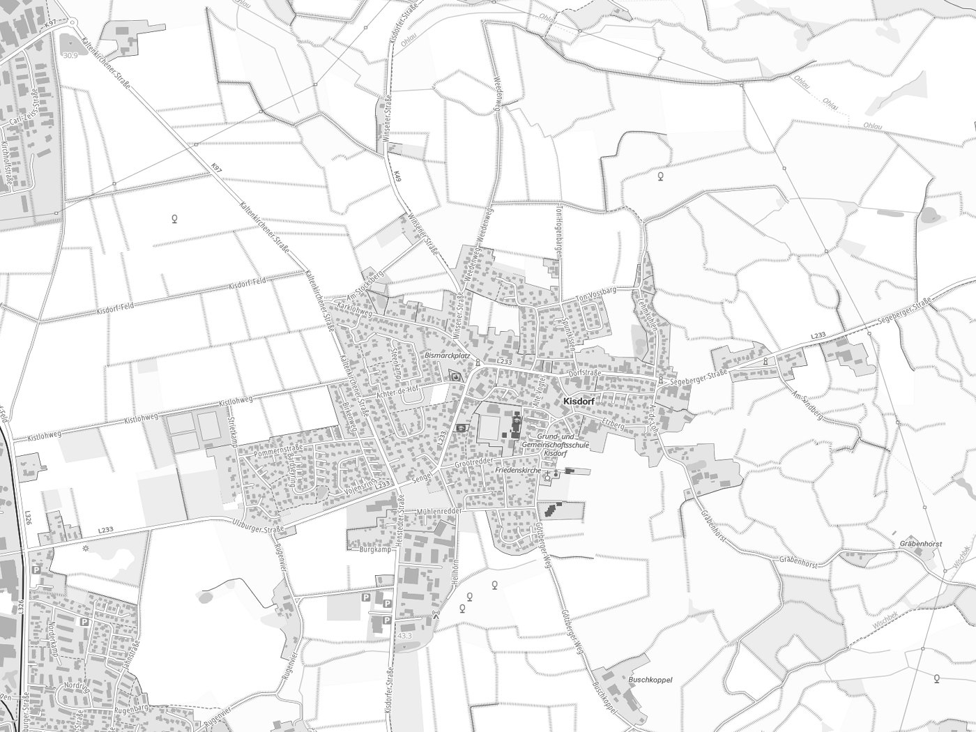 Kartenausschnitt Kisdorf mit Gewässern