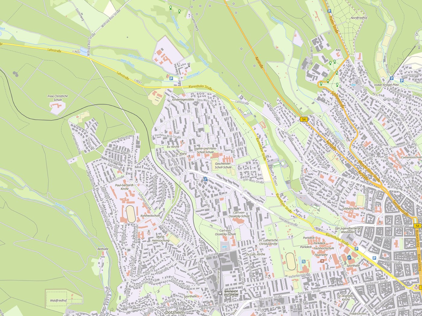 Kartenausschnitt Klarenthal mit Gewässern