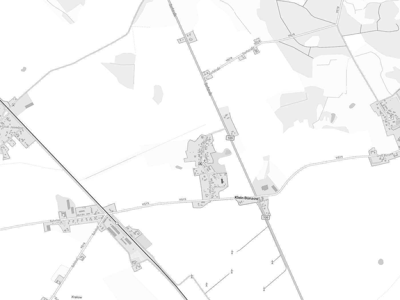 Kartenausschnitt Klein Bünzow mit Gewässern