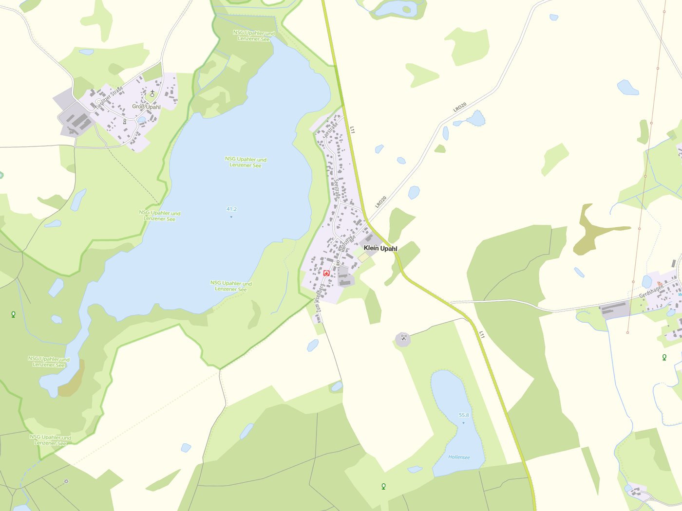 Kartenausschnitt Klein Upahl mit Gewässern