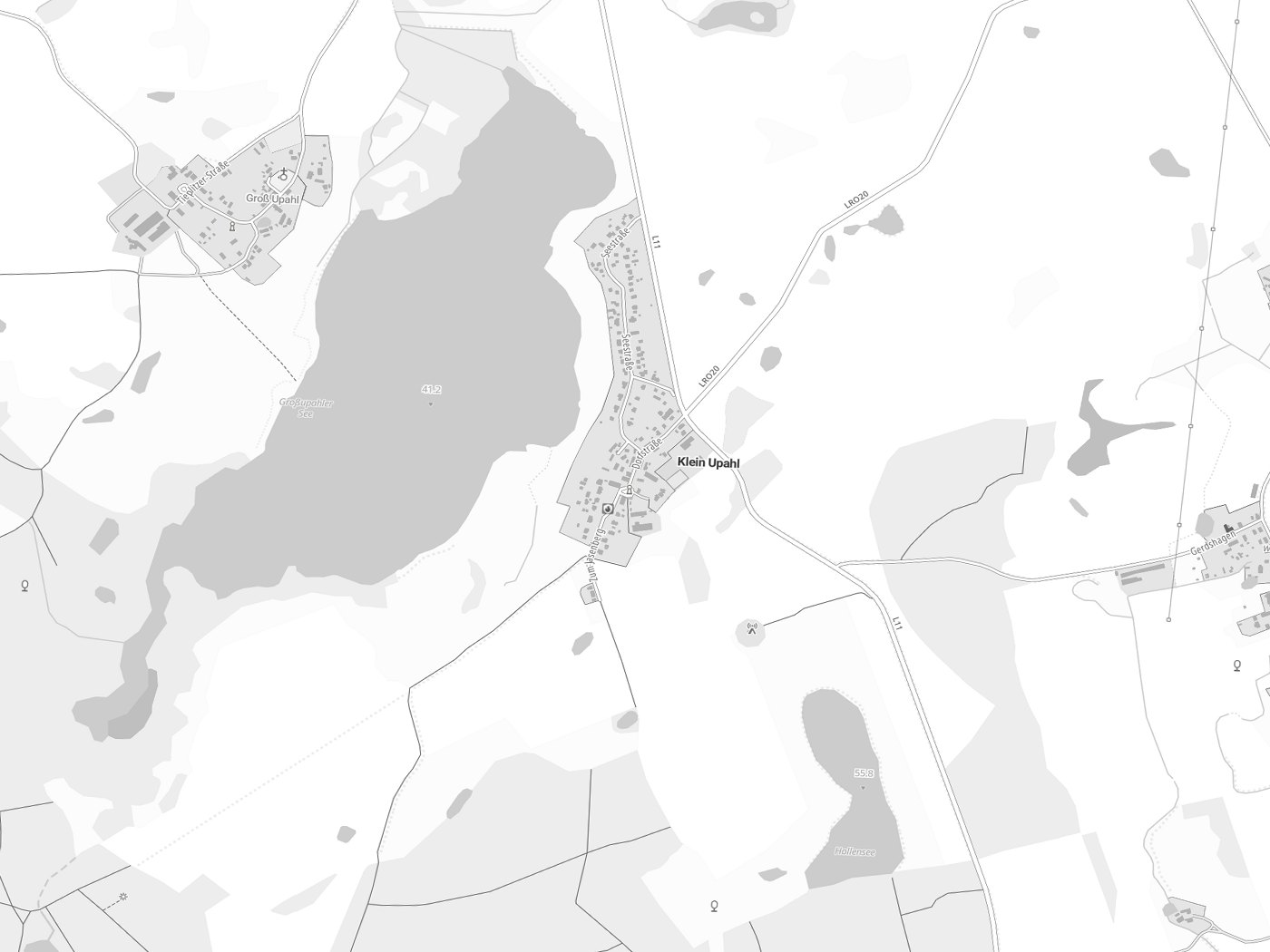 Kartenausschnitt Klein Upahl mit Gewässern