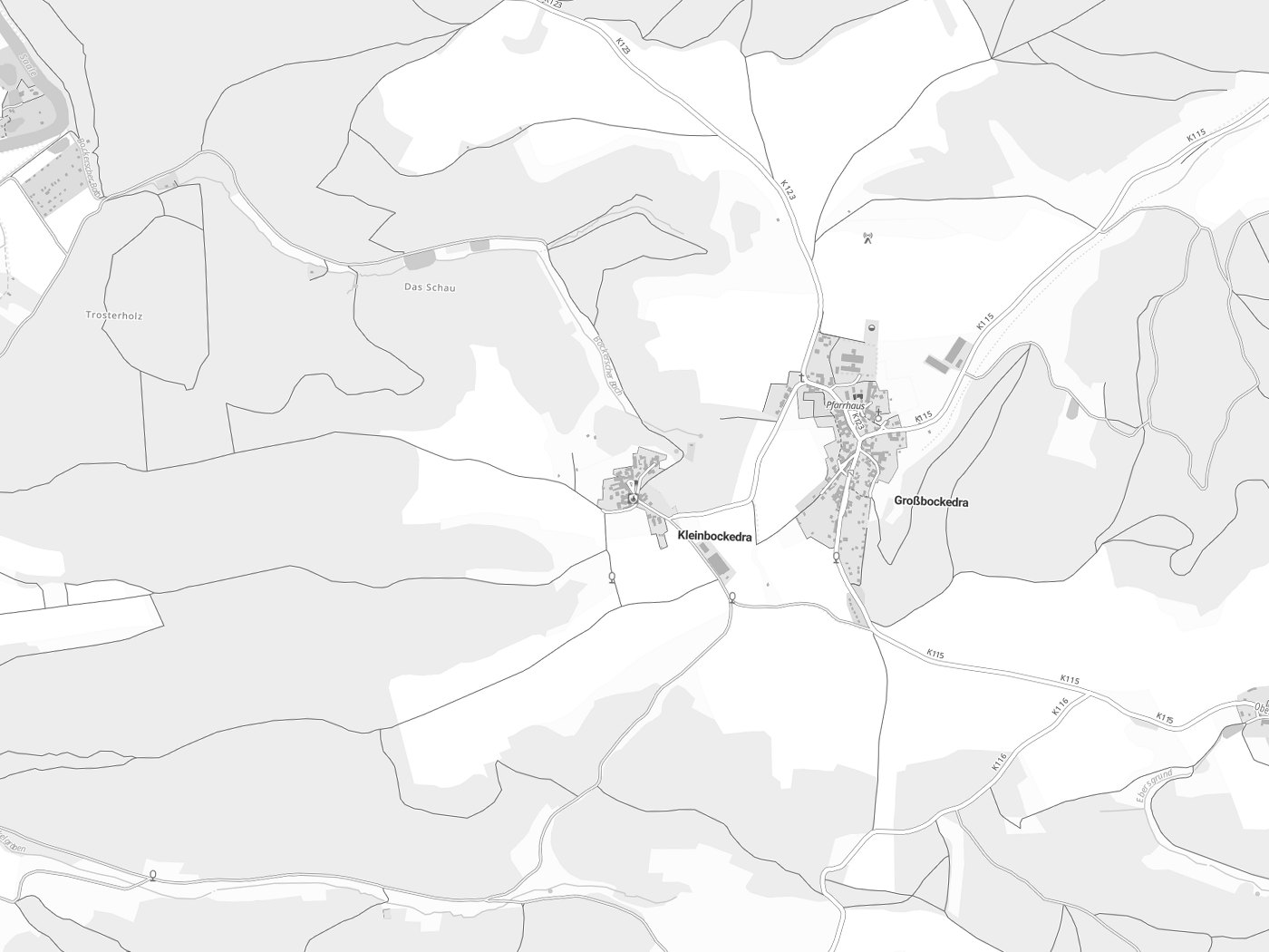 Kartenausschnitt Kleinbockedra mit Gewässern