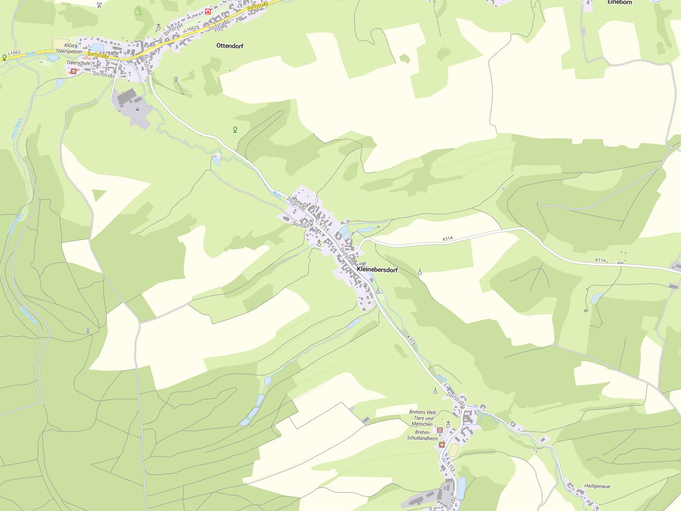 Kartenausschnitt Kleinebersdorf mit Gewässern