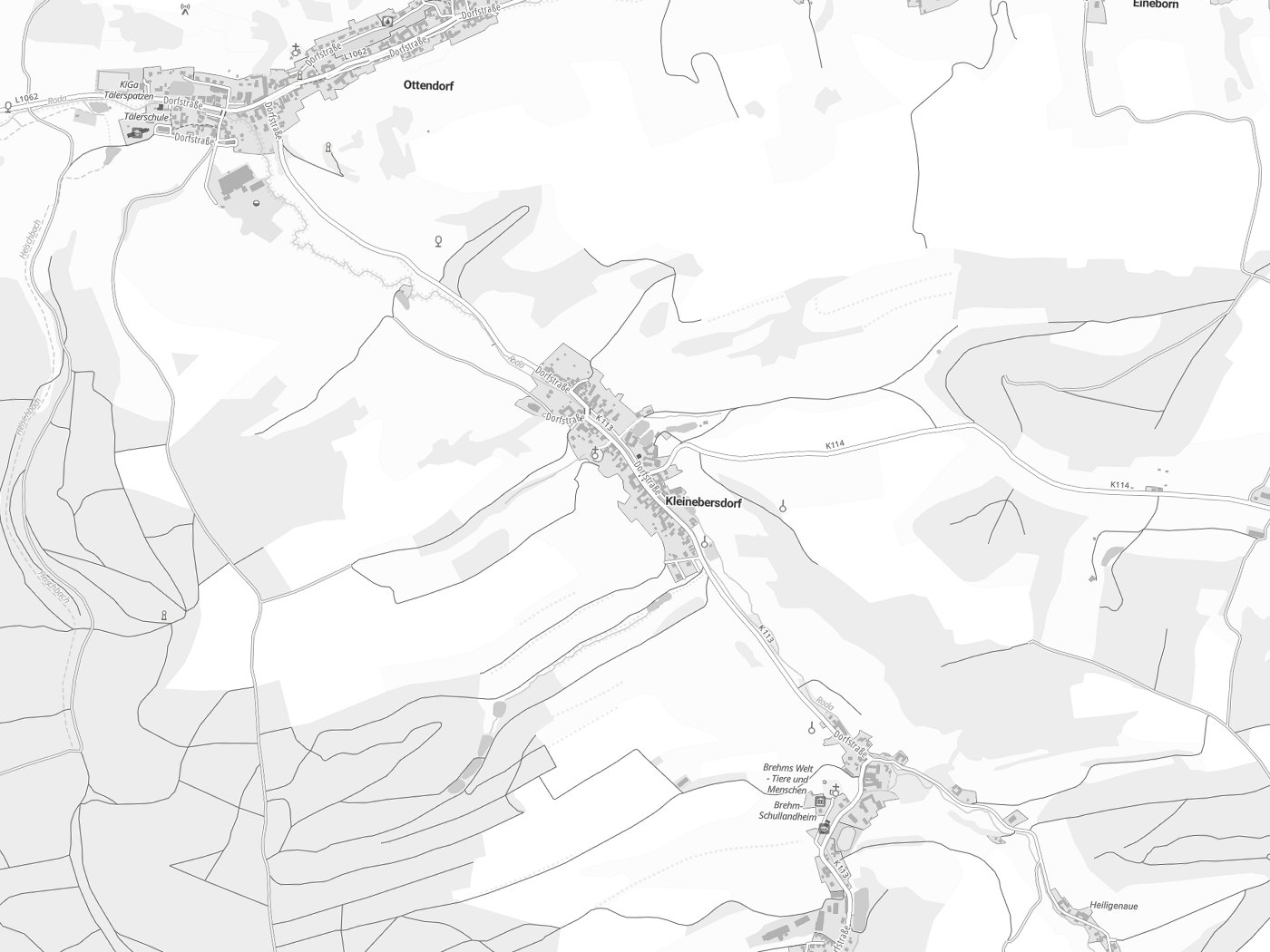 Kartenausschnitt Kleinebersdorf mit Gewässern