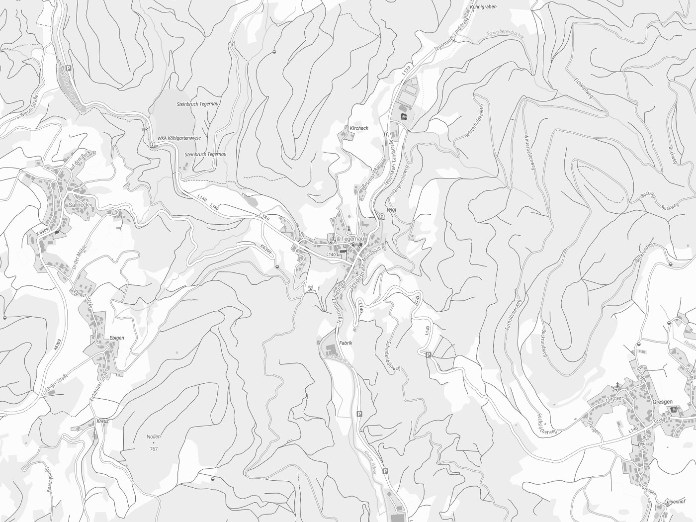 Kartenausschnitt Kleines Wiesental mit Gewässern