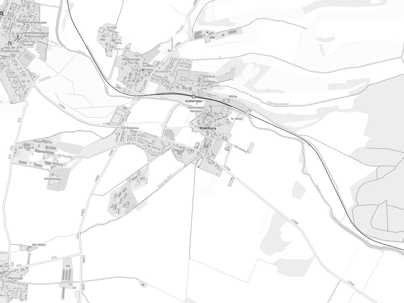 Kartenausschnitt Kleinfurra mit Gewässern