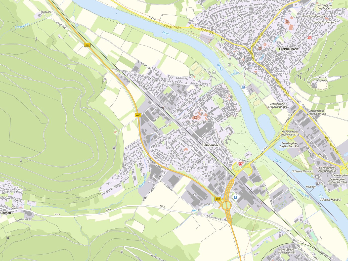 Kartenausschnitt Kleinheubach mit Gewässern