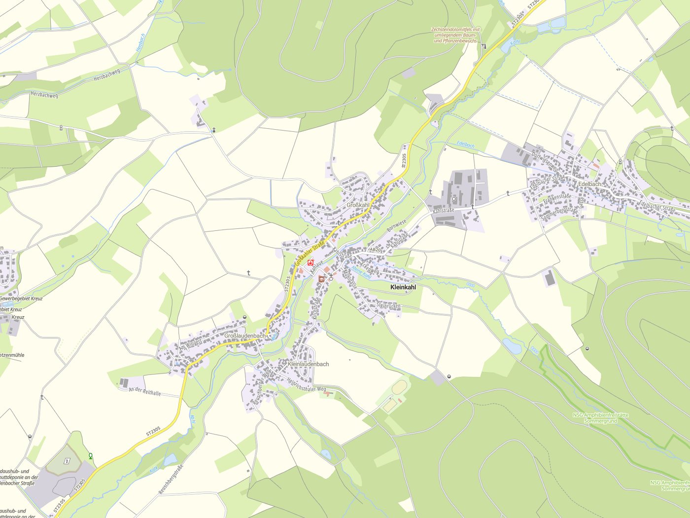Kartenausschnitt Kleinkahl mit Gewässern