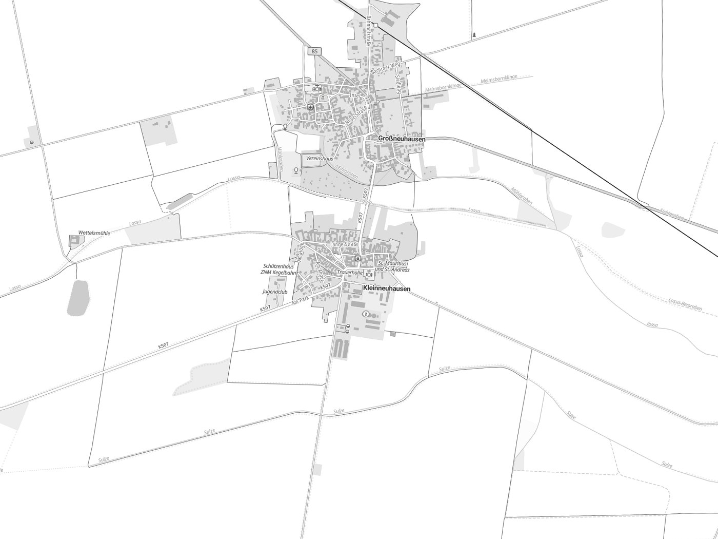 Kartenausschnitt Kleinneuhausen mit Gewässern