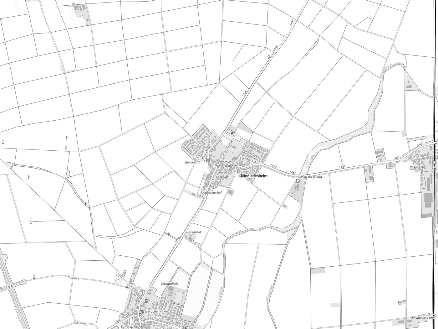 Kartenausschnitt Kleinniedesheim mit Gewässern