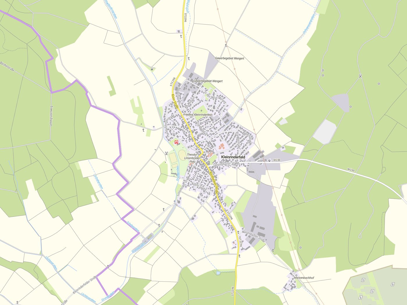 Kartenausschnitt Kleinrinderfeld mit Gewässern