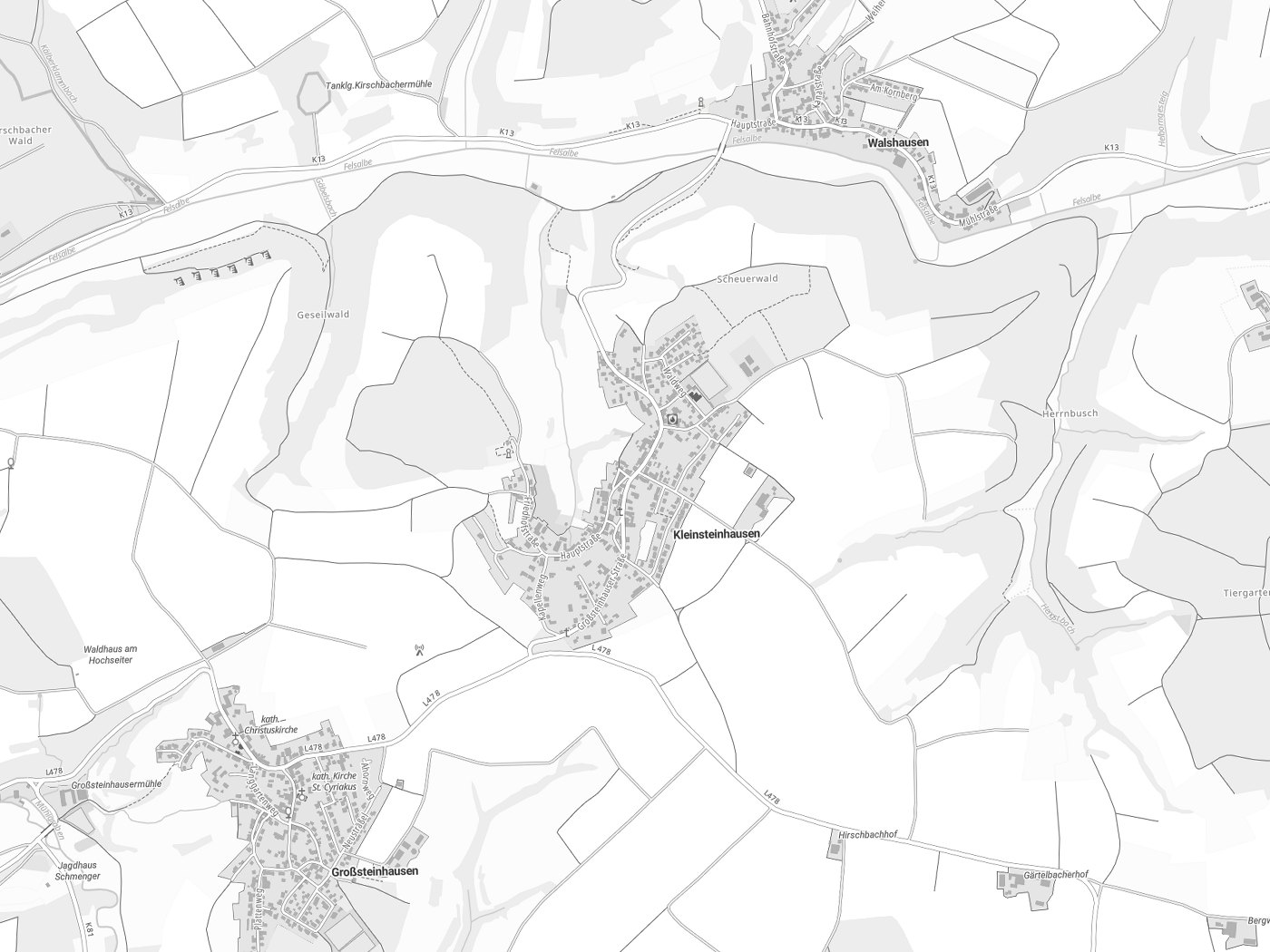Kartenausschnitt Kleinsteinhausen mit Gewässern