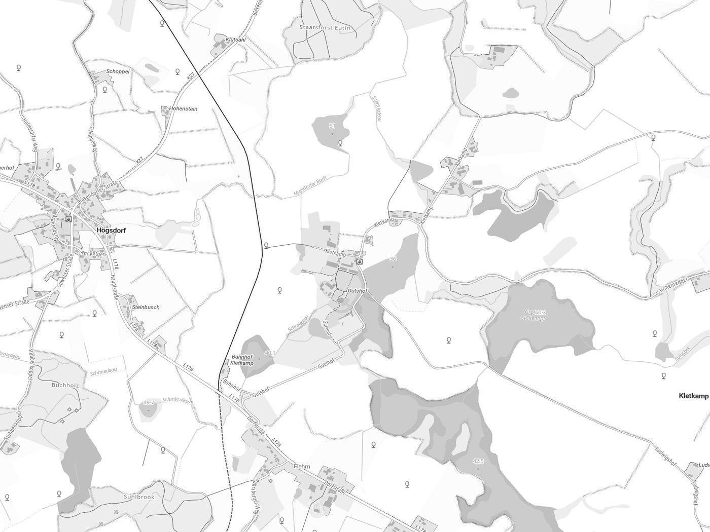 Kartenausschnitt Kletkamp mit Gewässern
