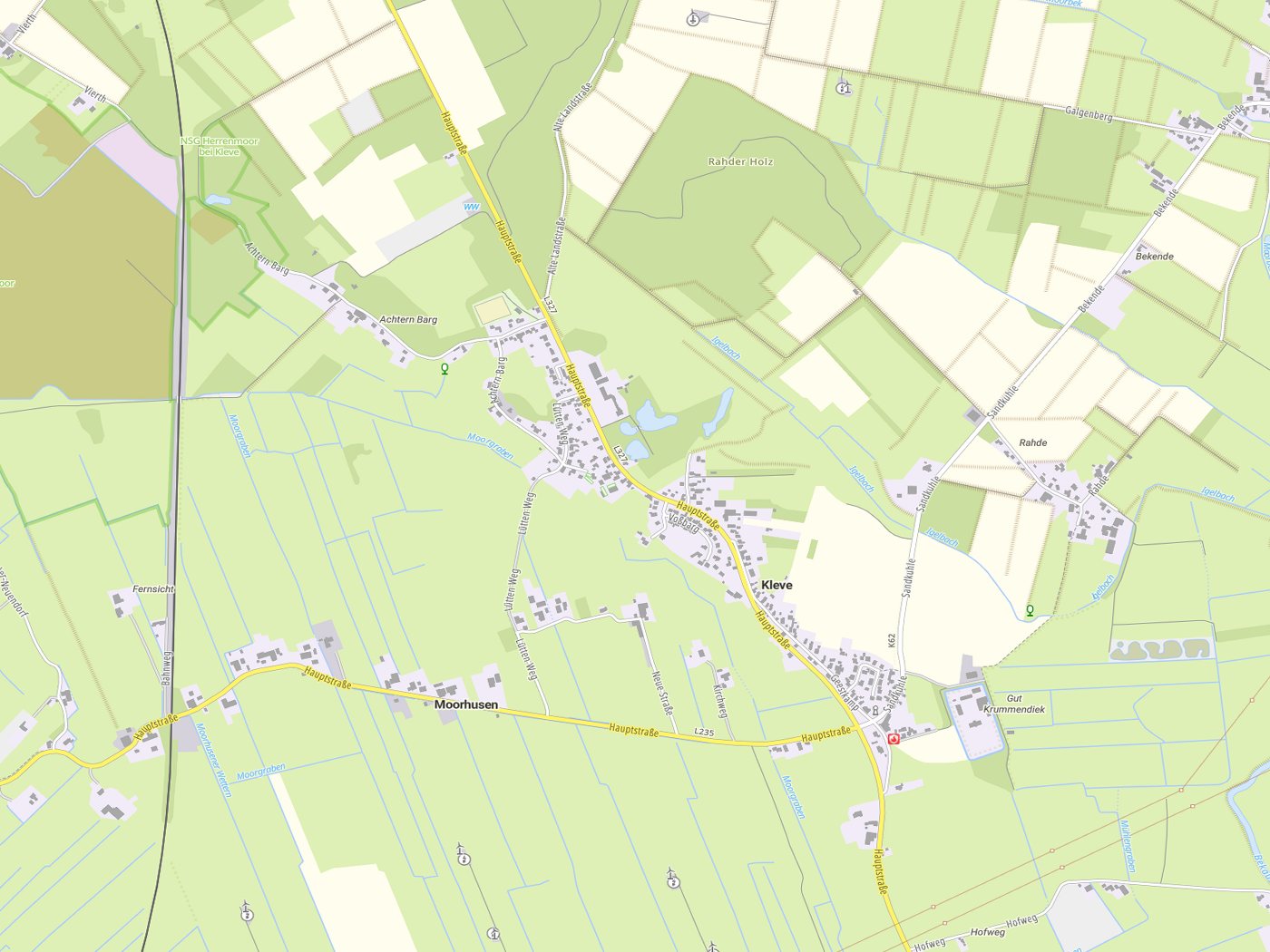 Kartenausschnitt Kleve mit Gewässern