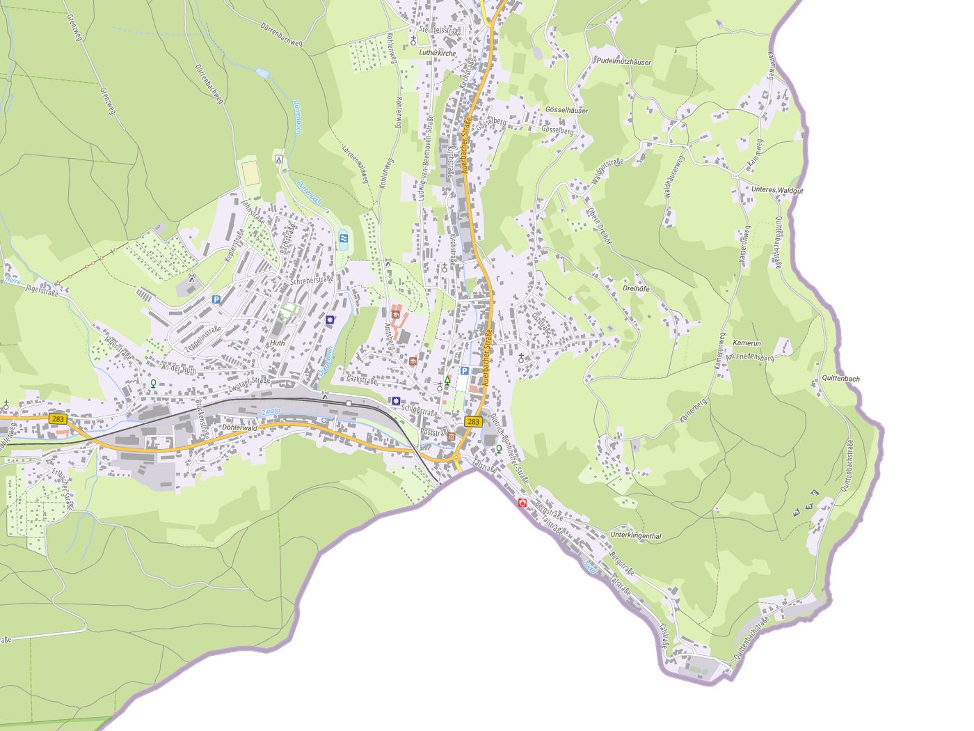 Kartenausschnitt Klingenthal mit Gewässern