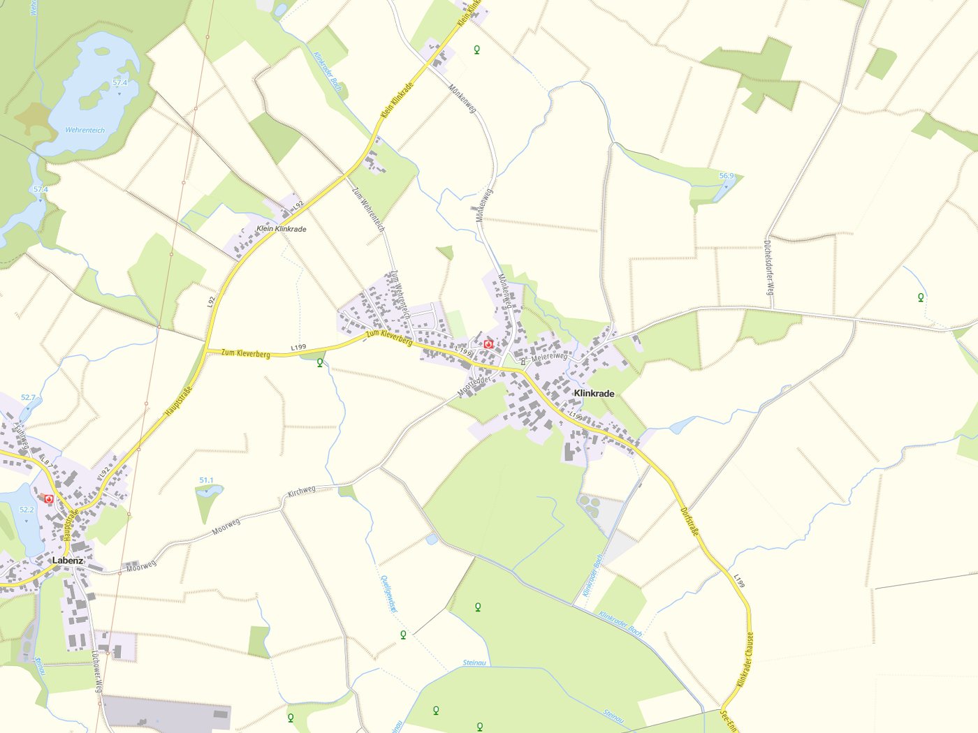 Kartenausschnitt Klinkrade mit Gewässern