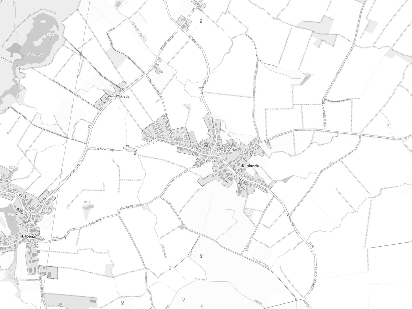 Kartenausschnitt Klinkrade mit Gewässern