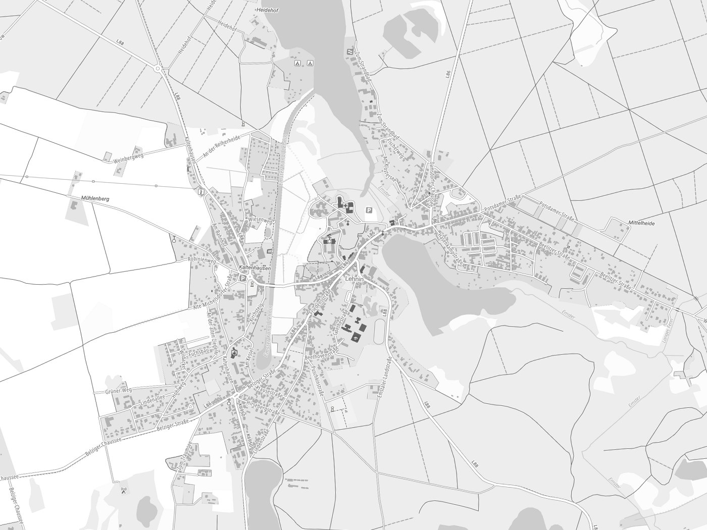 Kartenausschnitt Kloster Lehnin mit Gewässern