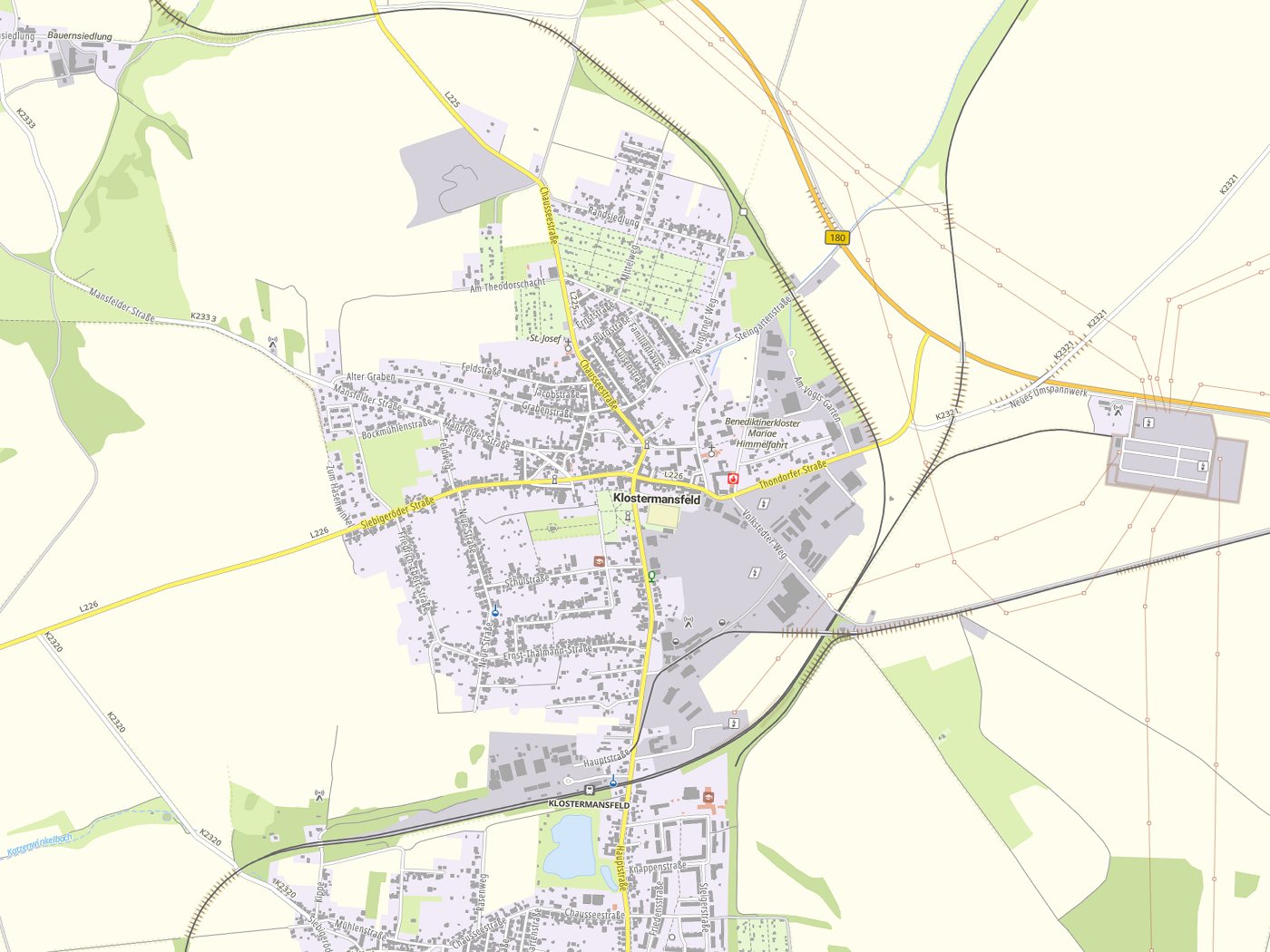 Kartenausschnitt Klostermansfeld mit Gewässern
