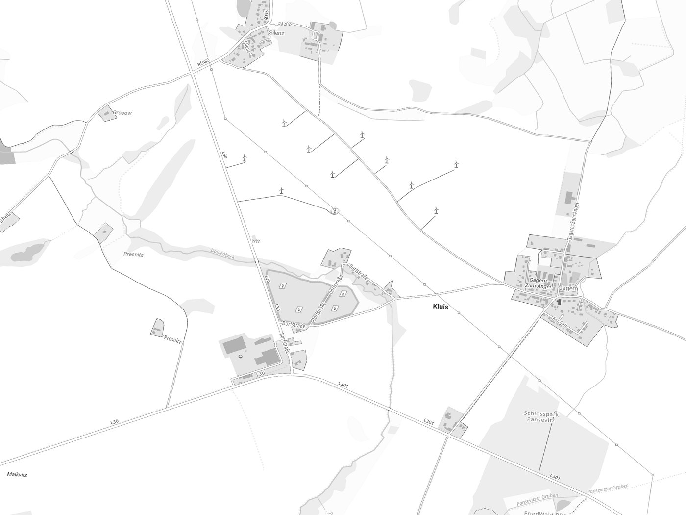 Kartenausschnitt Kluis mit Gewässern
